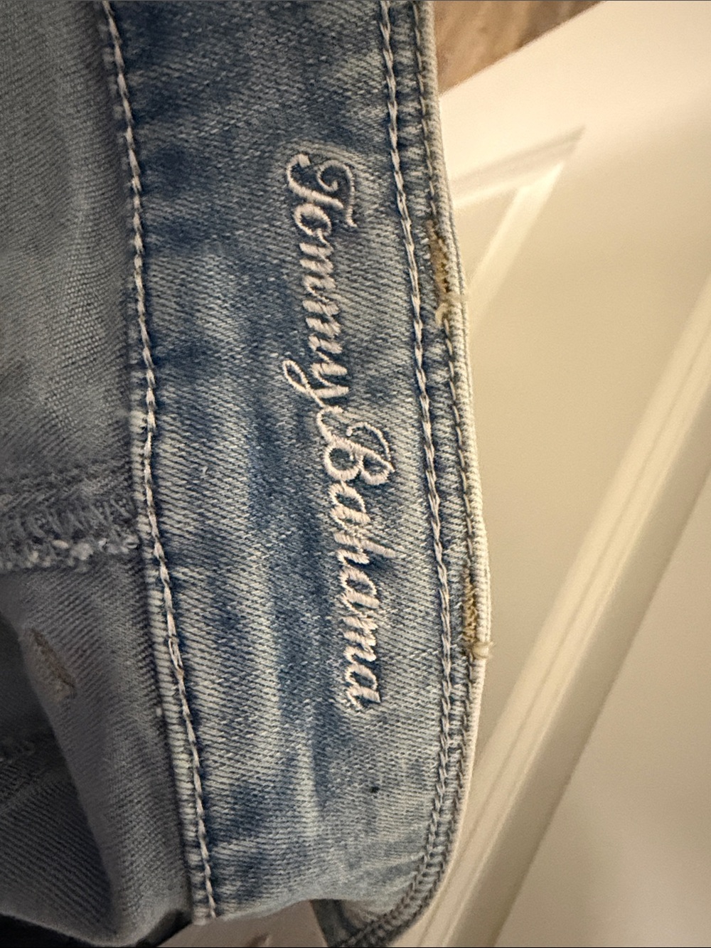 Tommy Bahama Light Blue Denim Mini Skirt with Frayed Hem - Picture 7 of 8